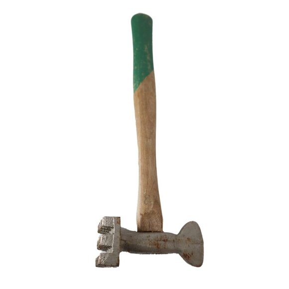 Vintage Meat Tenderizer with Wood Green Handle Primitive Kitchenware - Picture 6 of 7